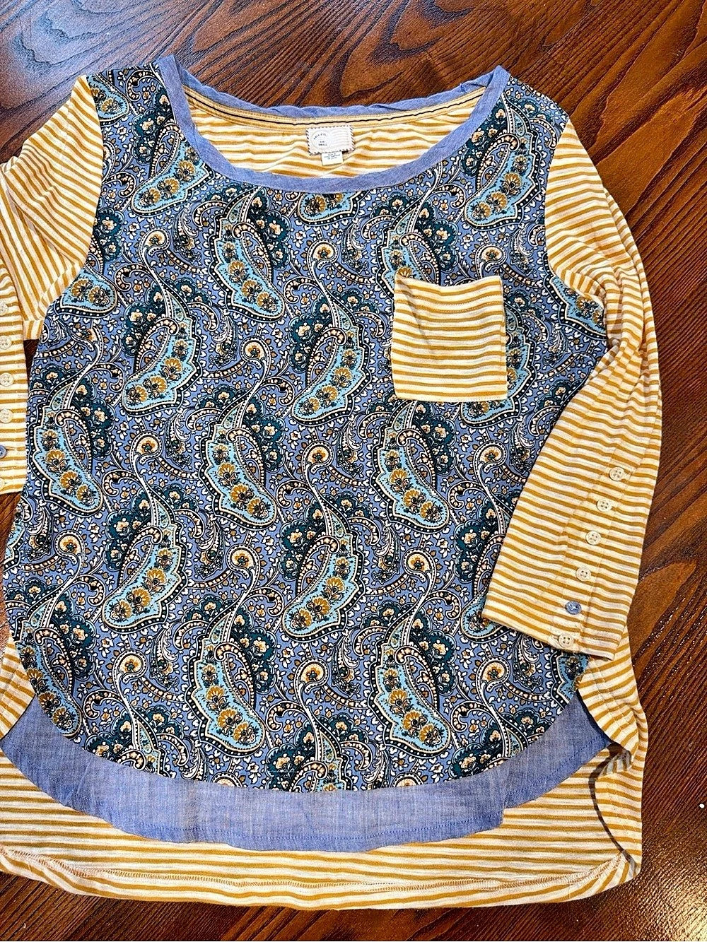 Anthropologie 9-H15 STCL Paisley Striped Mixed Print Top Size S